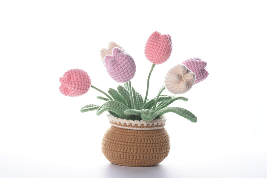 Tulips in Bloom. Potted Flower Amigurumi DIY Crochet Kit Wizardi F07N8-M30 Wizardi
