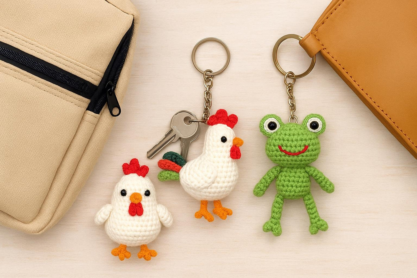 Farm Animal Crochet Pattern PDF | Amigurumi Keychains Chicken, Rooster & Frog BBM