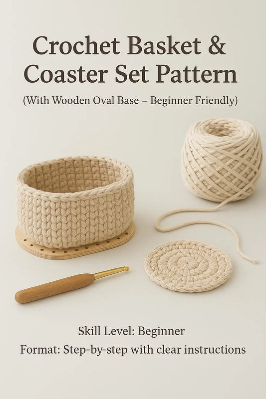 Crochet Basket & Coaster Pattern: Oval Wooden Base, Easy Home Decor (PDF Pattern BBM