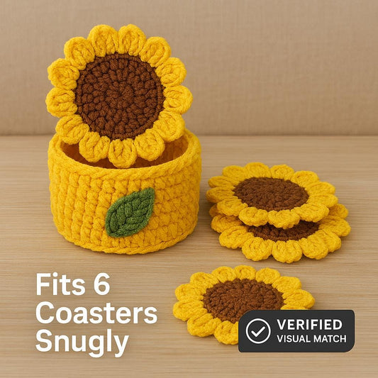 Sunflower Coaster Crochet Pattern | Basket & Lid PDF | DIY Flower Home Decor BBM
