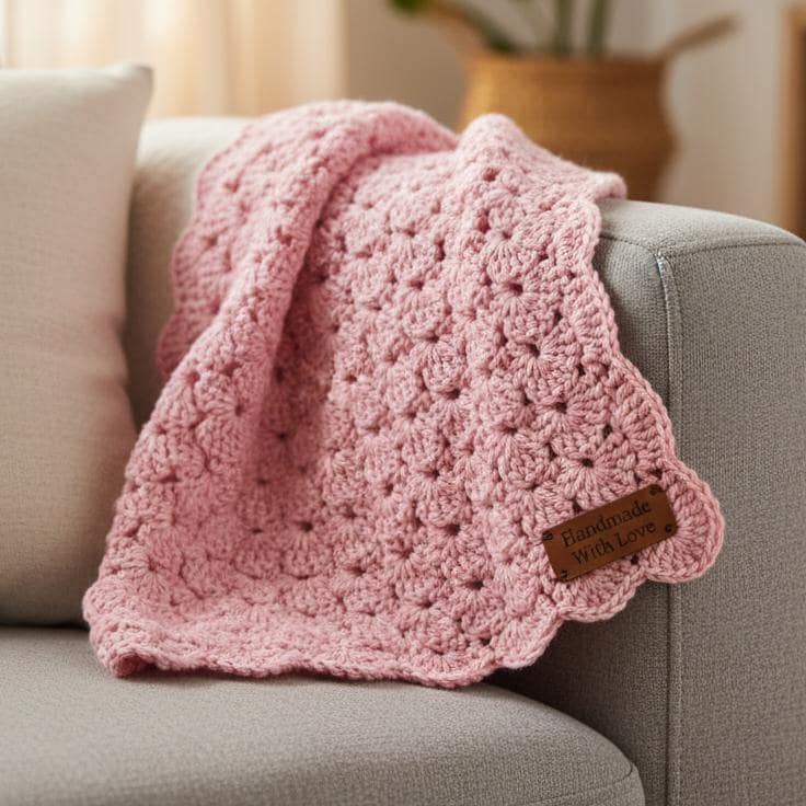 Easy Baby Blanket Crochet Pattern PDF, Shell Stitch Beginner Friendly Tutorial, Quick Digital Download BBM