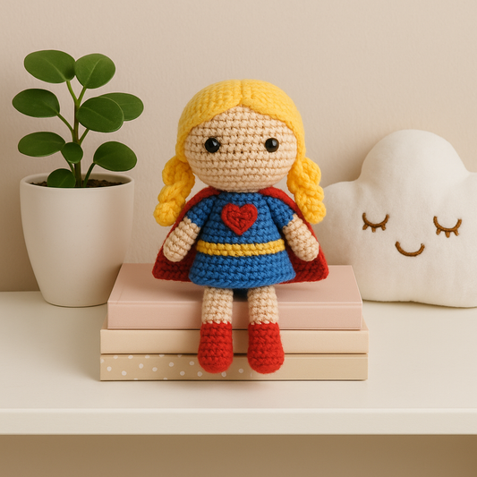 Superhero Girl Crochet Doll Pattern | Beginner-Friendly Amigurumi with Heart Logo (PDF Download) BBM