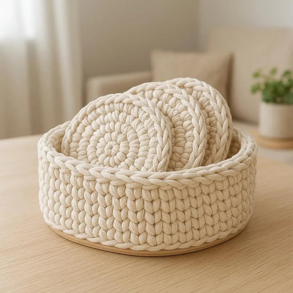 Crochet Basket & Coaster Pattern: Oval Wooden Base, Easy Home Decor (PDF Pattern BBM
