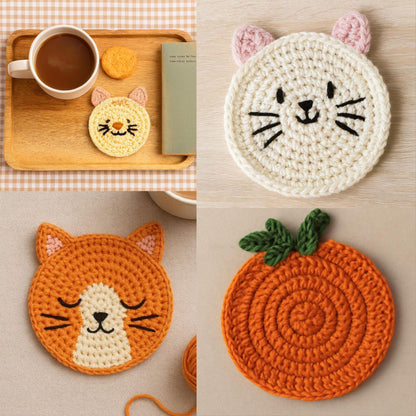Crochet Coaster Pattern Bundle | 2 Easy PDF Patterns – Cat & Pumpkin Coaster Set BBM