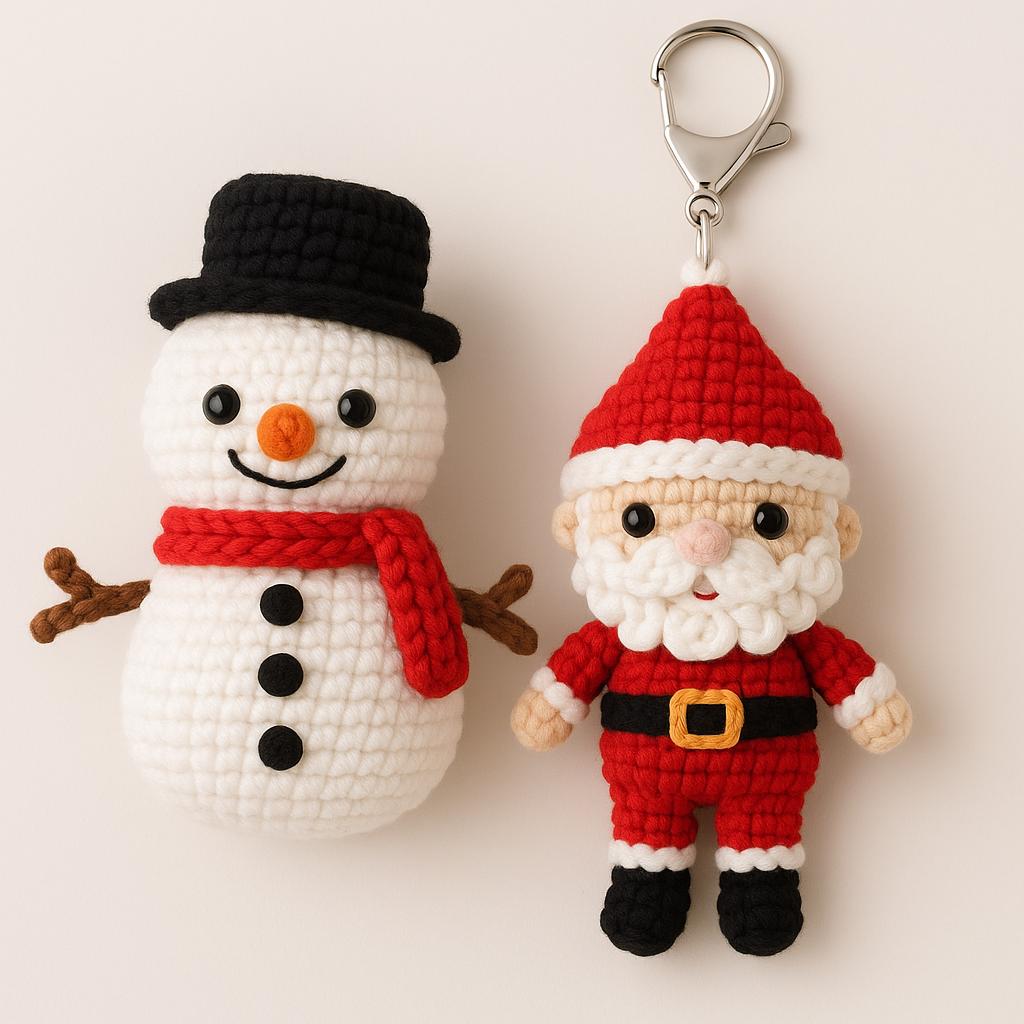 Christmas Crochet Pattern Bundle | Santa Keychain & Snowman Amigurumi | Beginner Holiday Crochet PDF BBM