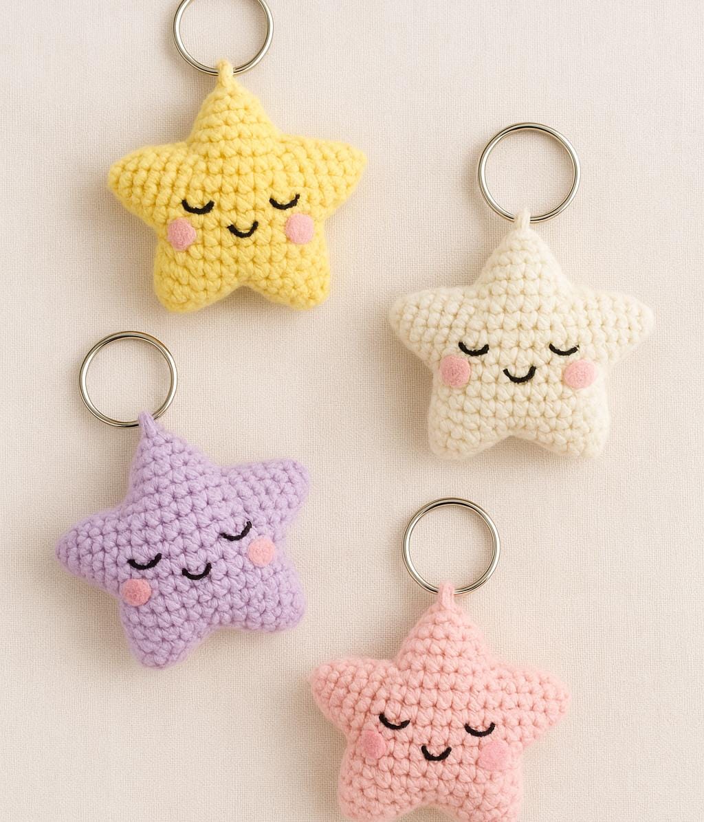 Sleepy Star Crochet Pattern | 3D Amigurumi Keychain Plush | Kawaii Keychain BBM