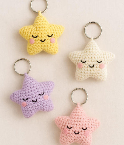 Sleepy Star Crochet Pattern | 3D Amigurumi Keychain Plush | Kawaii Keychain BBM
