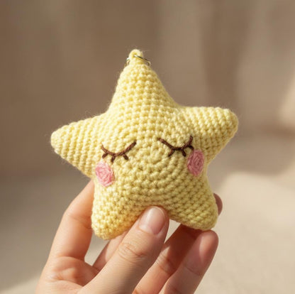 Sleepy Star Crochet Pattern | 3D Amigurumi Keychain Plush | Kawaii Keychain BBM