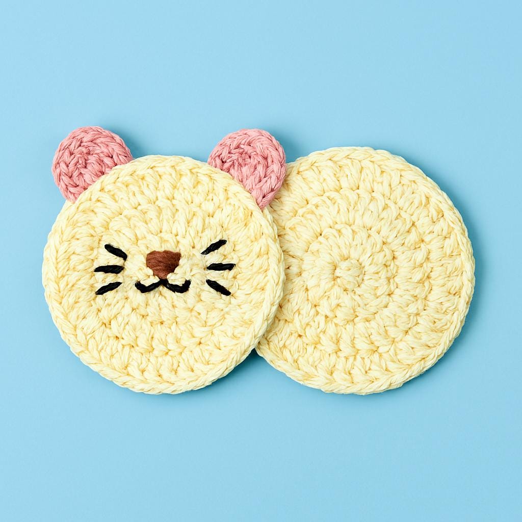 Crochet Cat Coaster Pattern PDF |Kitty Mug Rug Pattern | Easy Beginner BBM