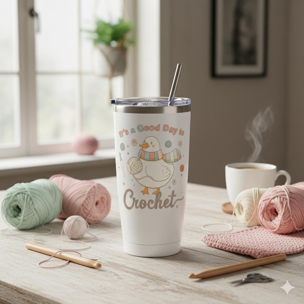 Crochet Lover Sublimation Design | Goose with Yarn PNG | Funny Duck Digital Download for T-Shirt BBM