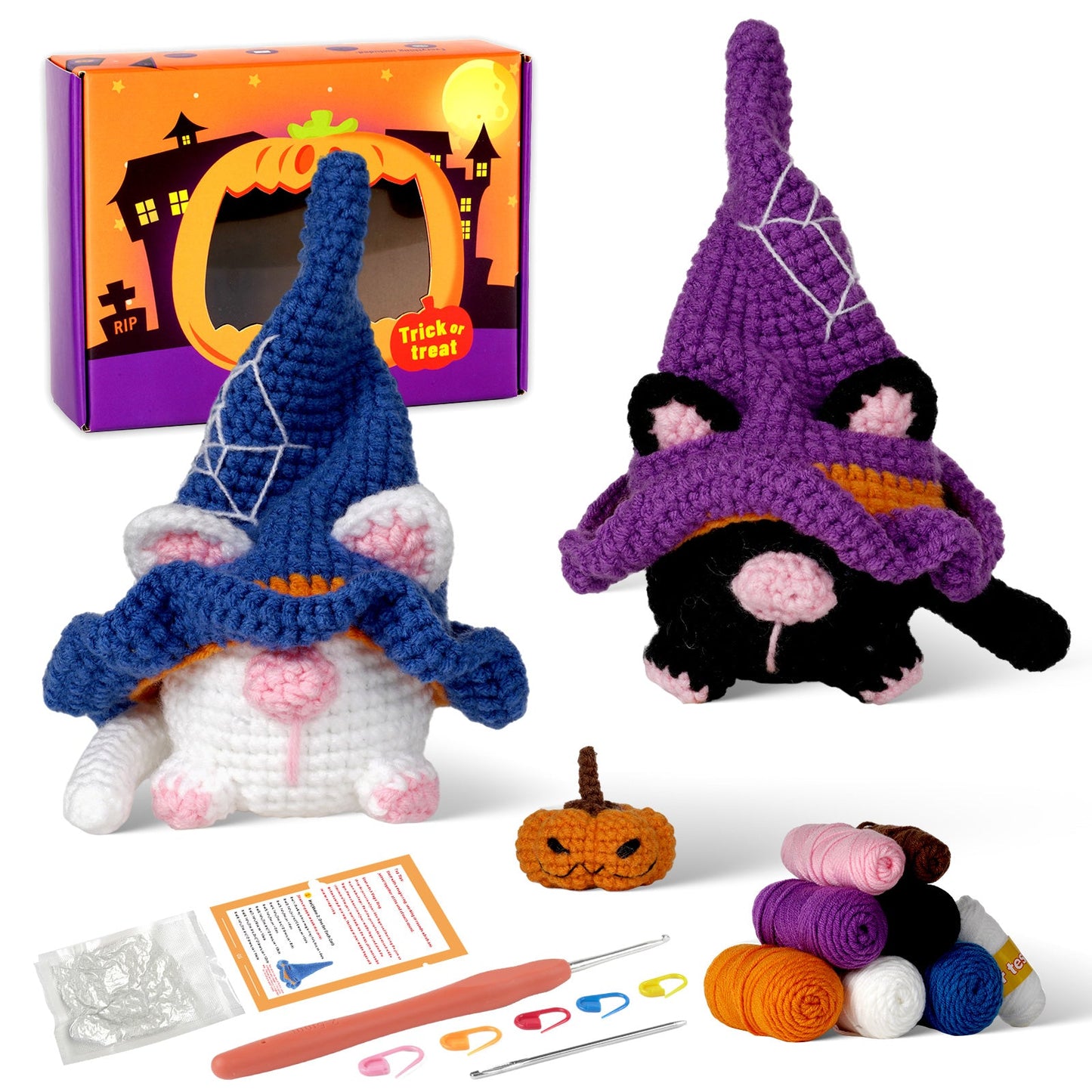 Halloween Cat Gnomes Amigurumi DIY Crochet Kit Wizardi F07N8-M210 Wizardi