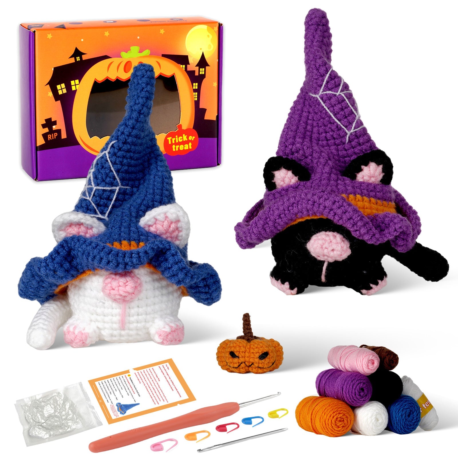Halloween Cat Gnomes Amigurumi DIY Crochet Kit Wizardi F07N8-M210 Wizardi