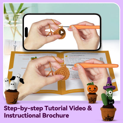 Halloween Plants with Ghost Amigurumi DIY Crochet Kit Wizardi F07N8-M226 Wizardi