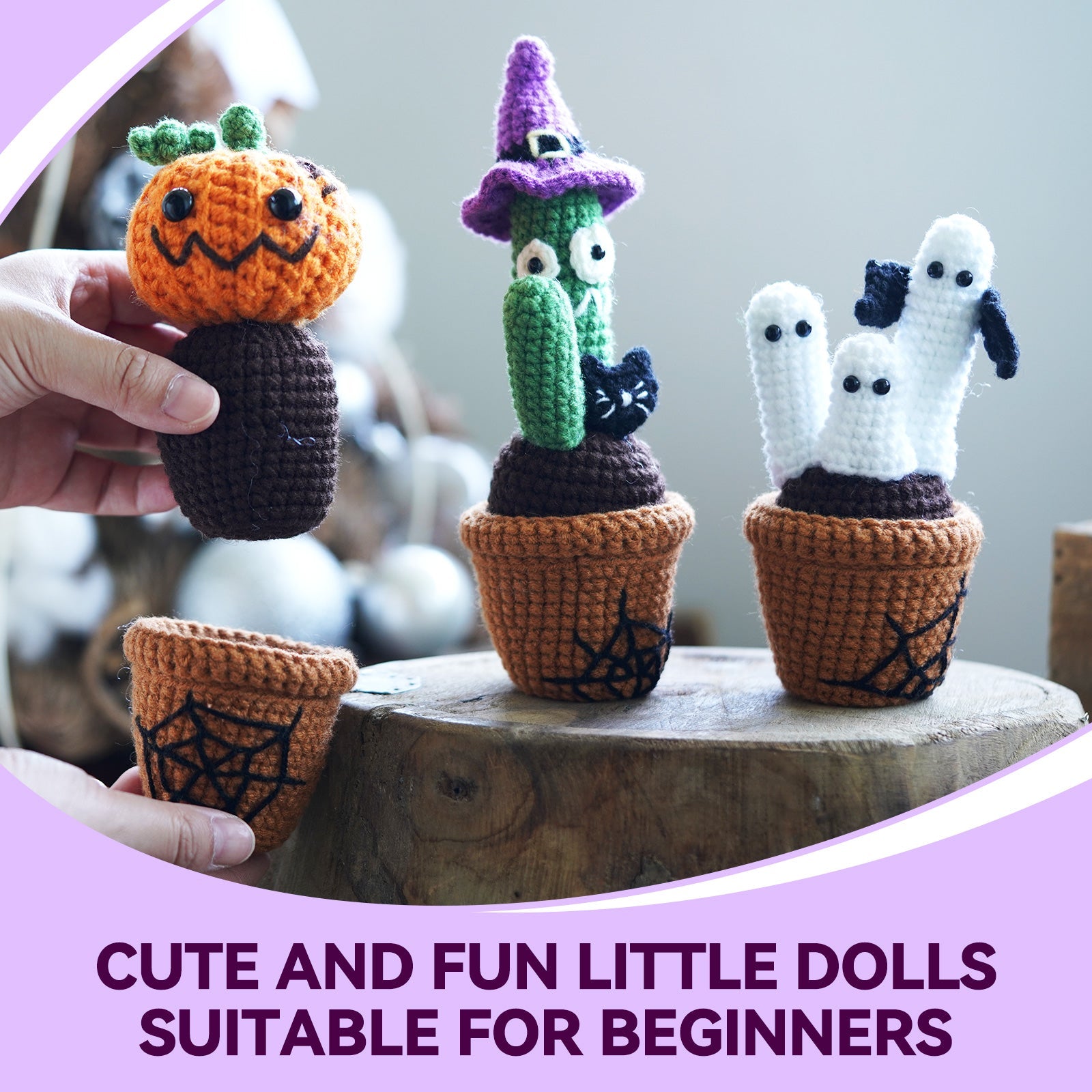 Halloween Plants with Ghost Amigurumi DIY Crochet Kit Wizardi F07N8-M226 Wizardi