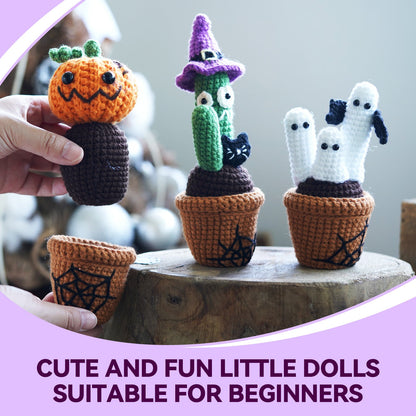 Halloween Plants with Ghost Amigurumi DIY Crochet Kit Wizardi F07N8-M226 Wizardi