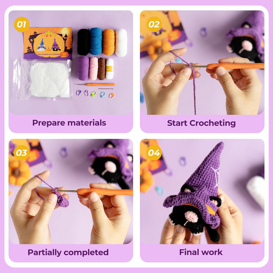 Halloween Cat Gnomes Amigurumi DIY Crochet Kit Wizardi F07N8-M210 Wizardi