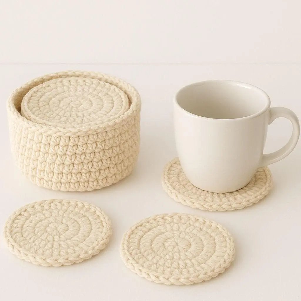 Crochet Coaster Pattern with Holder: Easy Round Coasters (PDF Pattern) BBM