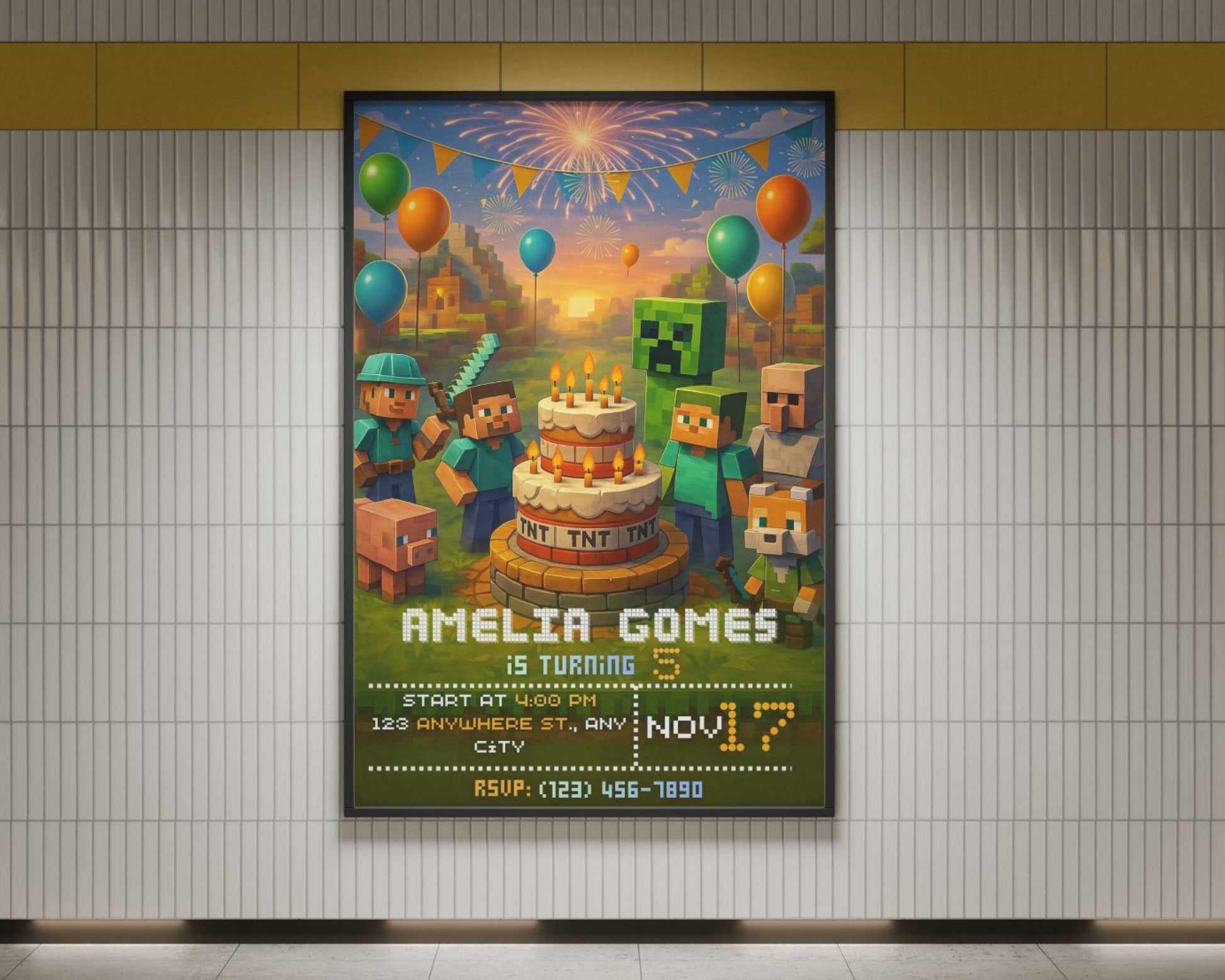 Gamer Birthday Invitation | Pixel Block Party, Adventure Game (Digital Download Card) BBM