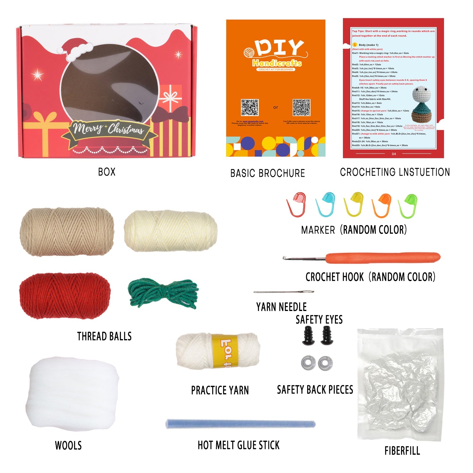 Christmas Gnome with White Hat Amigurumi DIY Crochet Kit Wizardi F07N8-M109 Wizardi