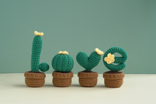 Cactus with Flowers. Potted Plant Amigurumi DIY Crochet Kit Wizardi F07N8-M18 Wizardi