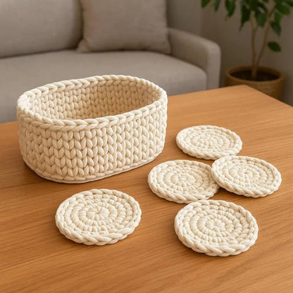 Crochet Basket & Coaster Pattern: Oval Wooden Base, Easy Home Decor (PDF Pattern BBM