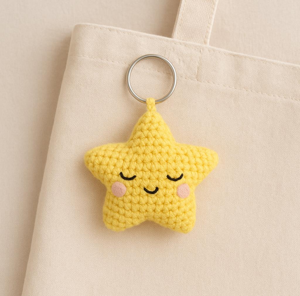 Sleepy Star Crochet Pattern | 3D Amigurumi Keychain Plush | Kawaii Keychain BBM