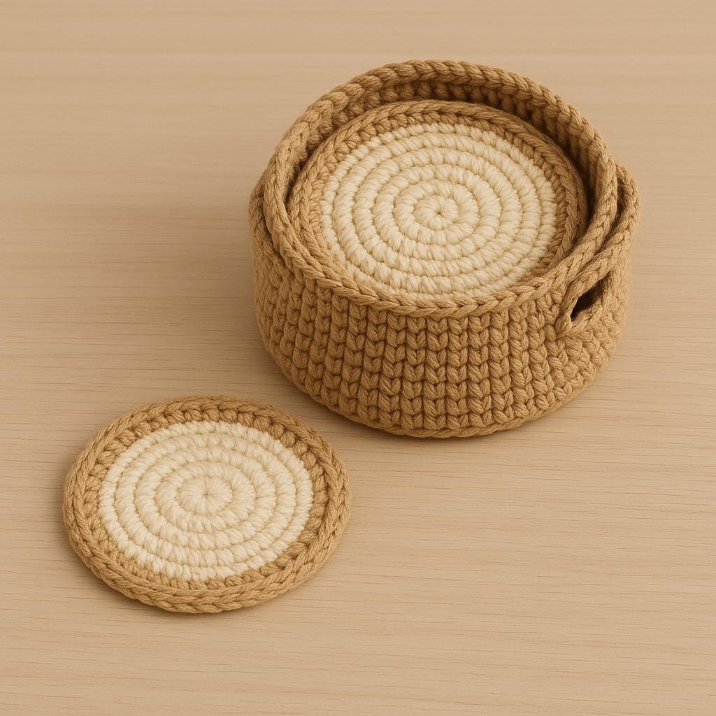 Crochet Coasters Pattern with Basket: Easy Round Coasters (PDF Download) BBM