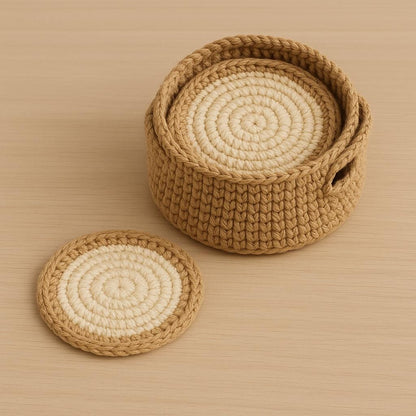 Crochet Coasters Pattern with Basket: Easy Round Coasters (PDF Download) BBM