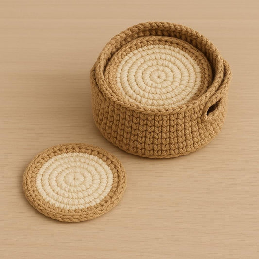 Crochet Coasters Pattern with Basket: Easy Round Coasters (PDF Download) BBM