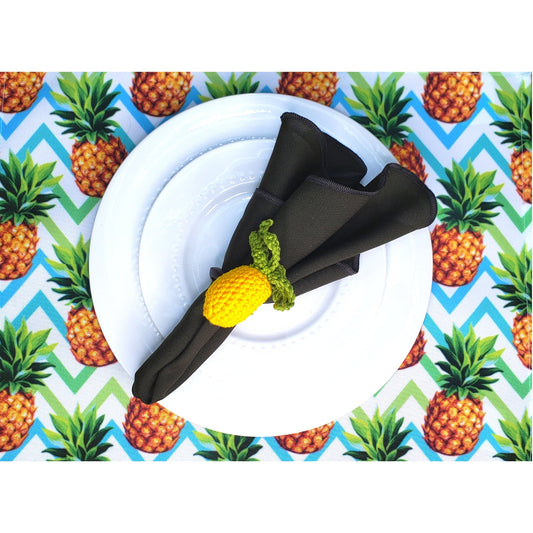 Charlo's Set of 4 Yellow Amigurumi Crochet Pineapple Napkin Rings, High Quality Products Maison Charlo