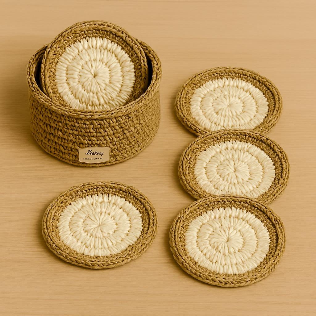 Crochet Coasters Pattern with Basket: Easy Round Coasters (PDF Download) BBM