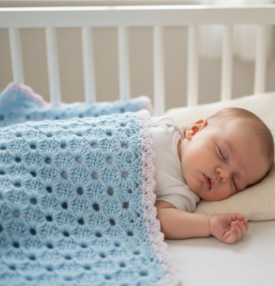 Easy Baby Blanket Crochet Pattern PDF, Shell Stitch Beginner Friendly Tutorial, Quick Digital Download BBM