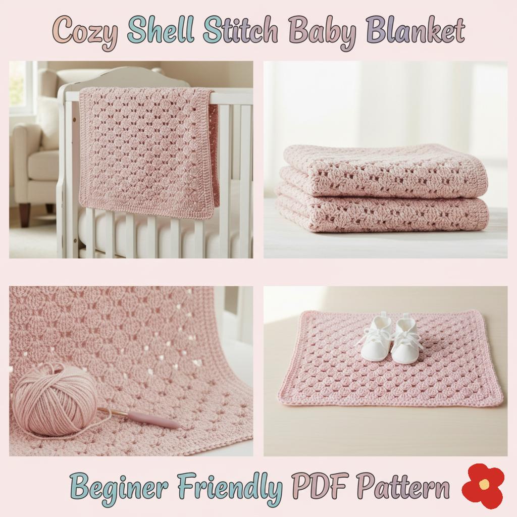 Cozy Shell Stitch Baby Blanket Crochet Pattern PDF | Beginner Friendly Striped or Solid Tutorial BBM