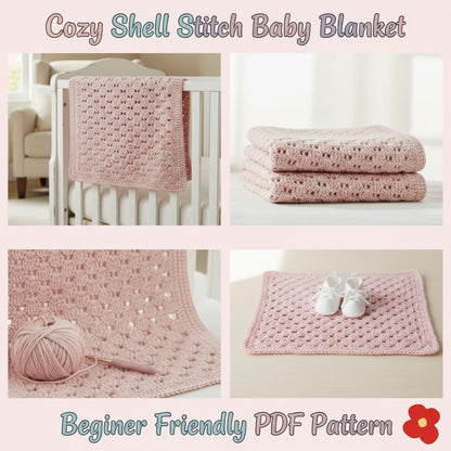 Cozy Shell Stitch Baby Blanket Crochet Pattern PDF | Beginner Friendly Striped or Solid Tutorial BBM