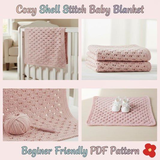 Cozy Shell Stitch Baby Blanket Crochet Pattern PDF | Beginner Friendly Striped or Solid Tutorial BBM