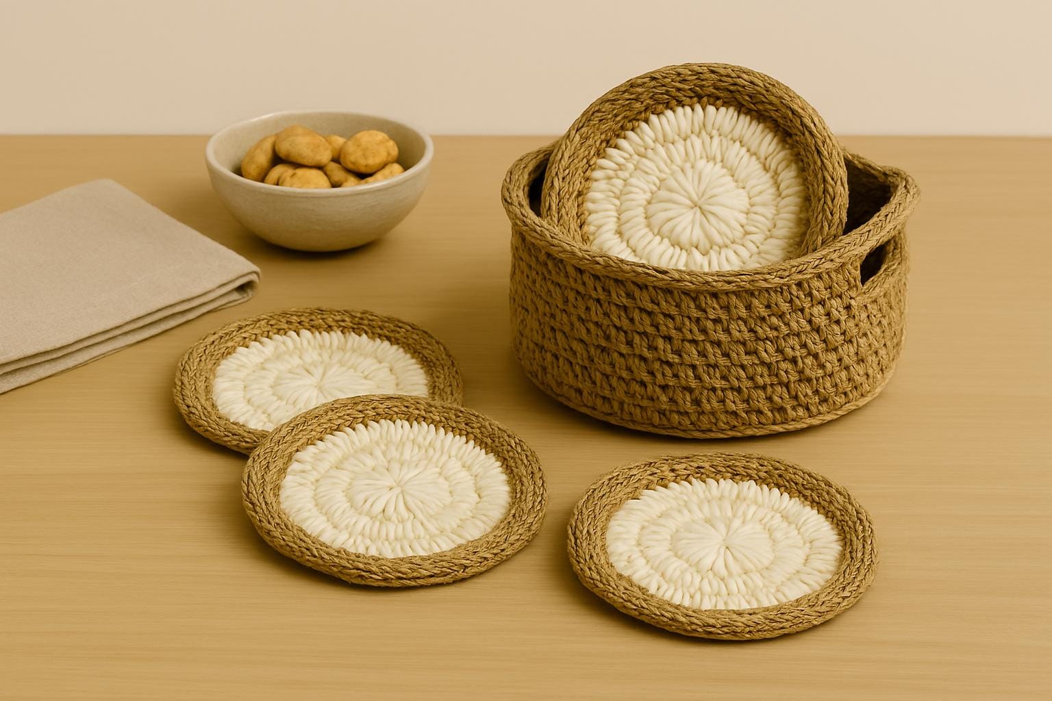 Crochet Coasters Pattern with Basket: Easy Round Coasters (PDF Download) BBM