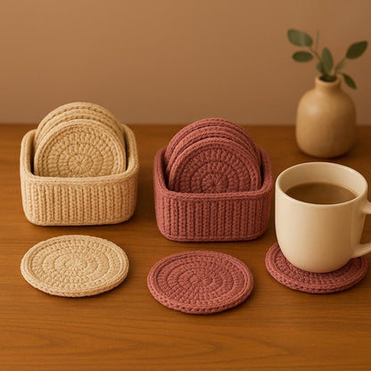 Cozy Round Coaster & Box-Style Holder Crochet Pattern | Front Gap or Solid Wall Holder BBM
