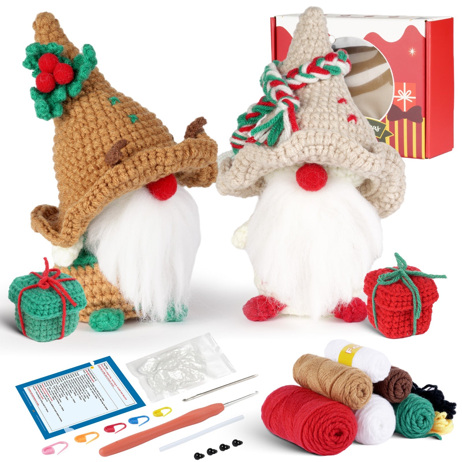 Christmas Gnome with White Hat Amigurumi DIY Crochet Kit Wizardi F07N8-M109 Wizardi