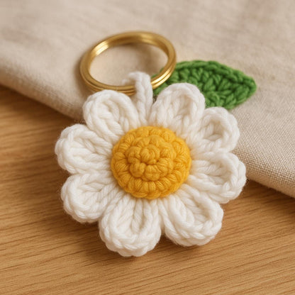 3D Daisy Keychain Crochet Pattern | Puff Stitch Flower PDF | Easy Crochet Gift Tutorial BBM