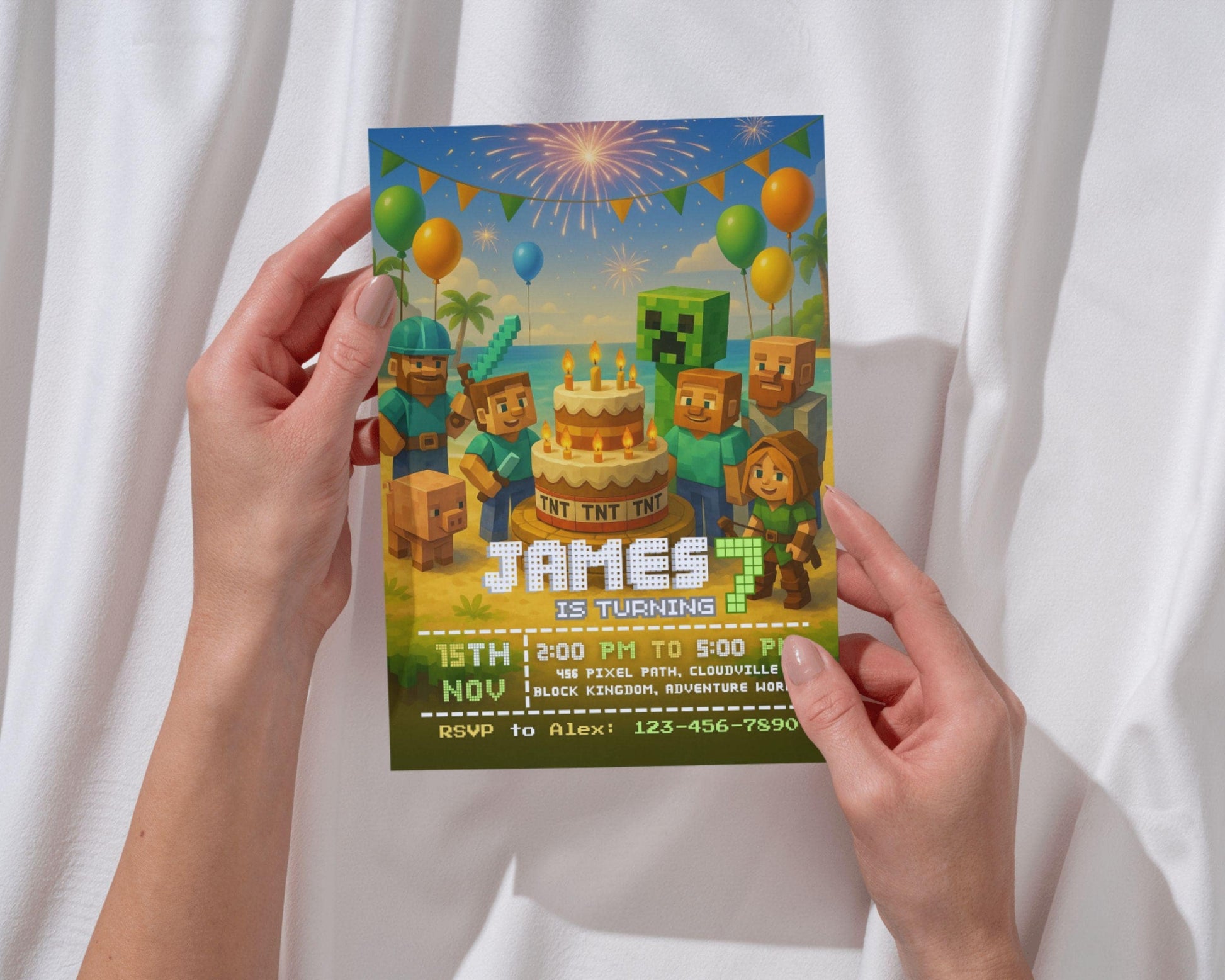 Editable Birthday Invitation | Pixel Desert Party Template | Adventure Game Theme | Boys Birthday Canva Invite BBM