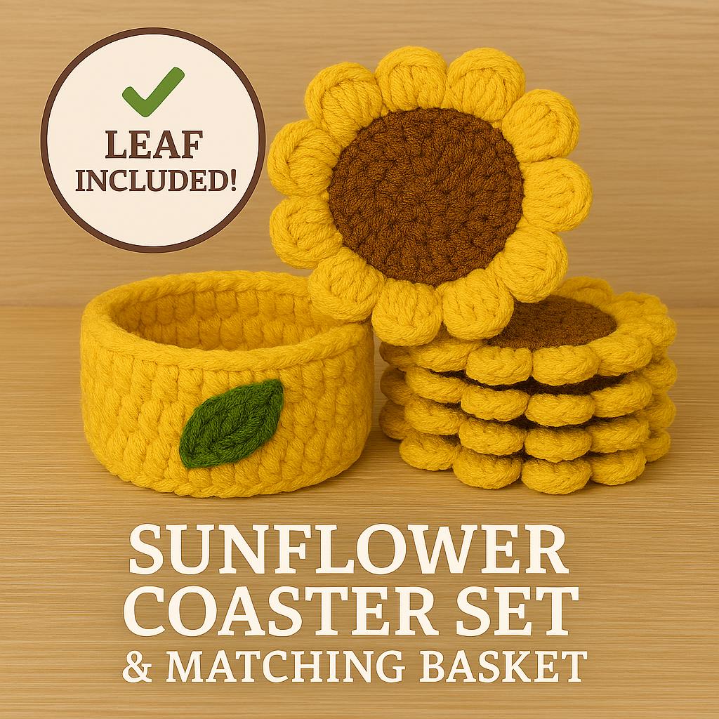 Sunflower Coaster Crochet Pattern | Basket & Lid PDF | DIY Flower Home Decor BBM