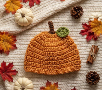 Baby Pumpkin Hat Crochet Pattern | Newborn to Child Sizes | Fall Beanie | Easy Beginner BBM