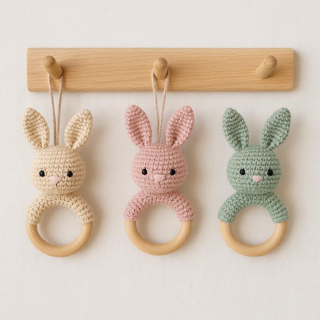 Bunny Baby Toy Crochet Pattern PDF | Amigurumi Rattle & Teething Ring DIY BBM