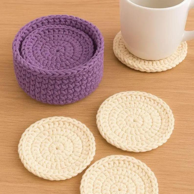 Crochet Pattern Bundle: Beginner Coaster Holder & Sunflower Coaster Basket BBM