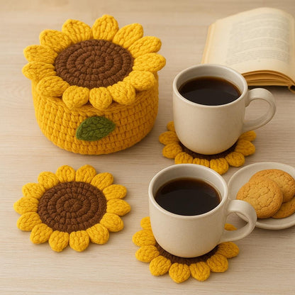 Sunflower Coaster Crochet Pattern | Basket & Lid PDF | DIY Flower Home Decor BBM