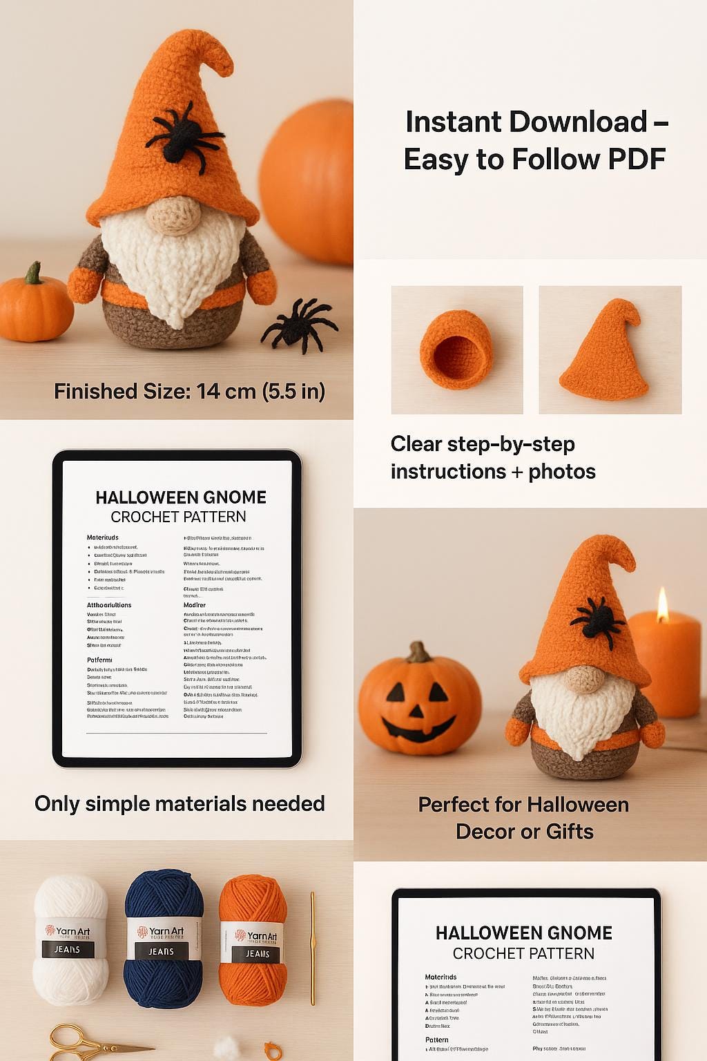 Halloween Gnome Crochet Pattern | Amigurumi Doll PDF Tutorial | DIY Spooky Crochet Decor | Beginner Friendly BBM