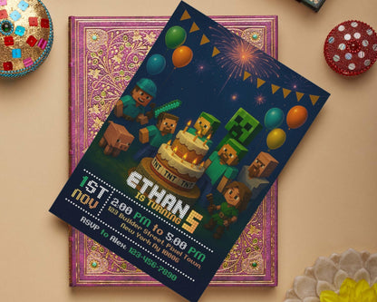 Editable Birthday Invitation for Crafters | DIY Gamer Party Template | Printable Canva Invite BBM