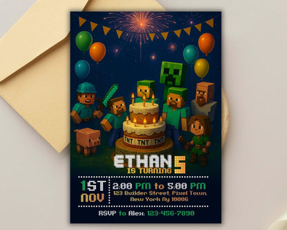 Editable Birthday Invitation for Crafters | DIY Gamer Party Template | Printable Canva Invite BBM