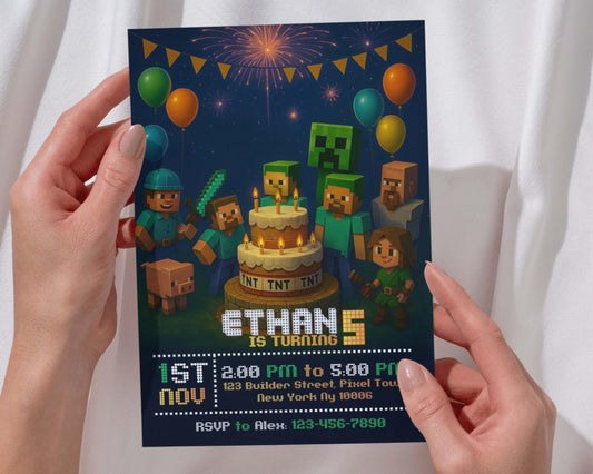 Editable Birthday Invitation for Crafters | DIY Gamer Party Template | Printable Canva Invite BBM