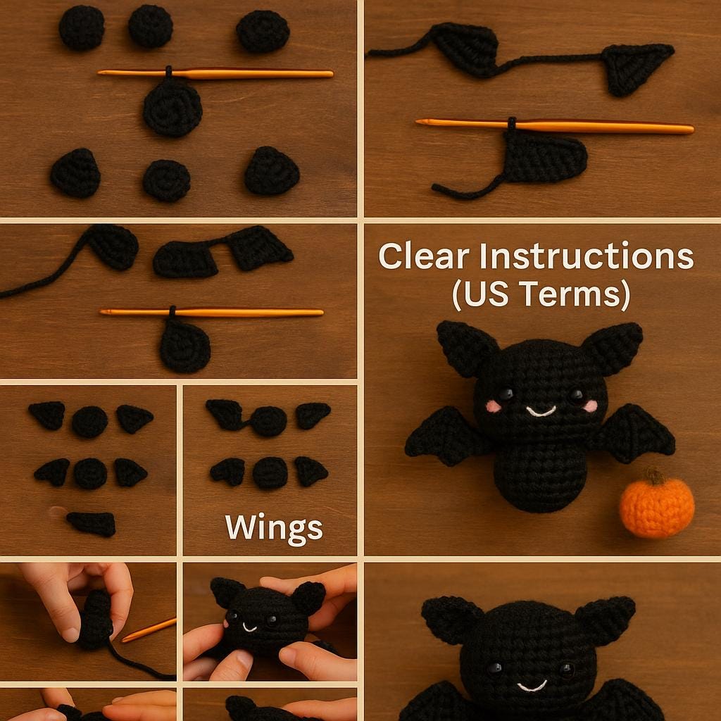 Mini Bat Crochet Pattern PDF | Halloween Amigurumi Toy Tutorial | Kawaii Plush  | Easy Beginner Crochet BBM